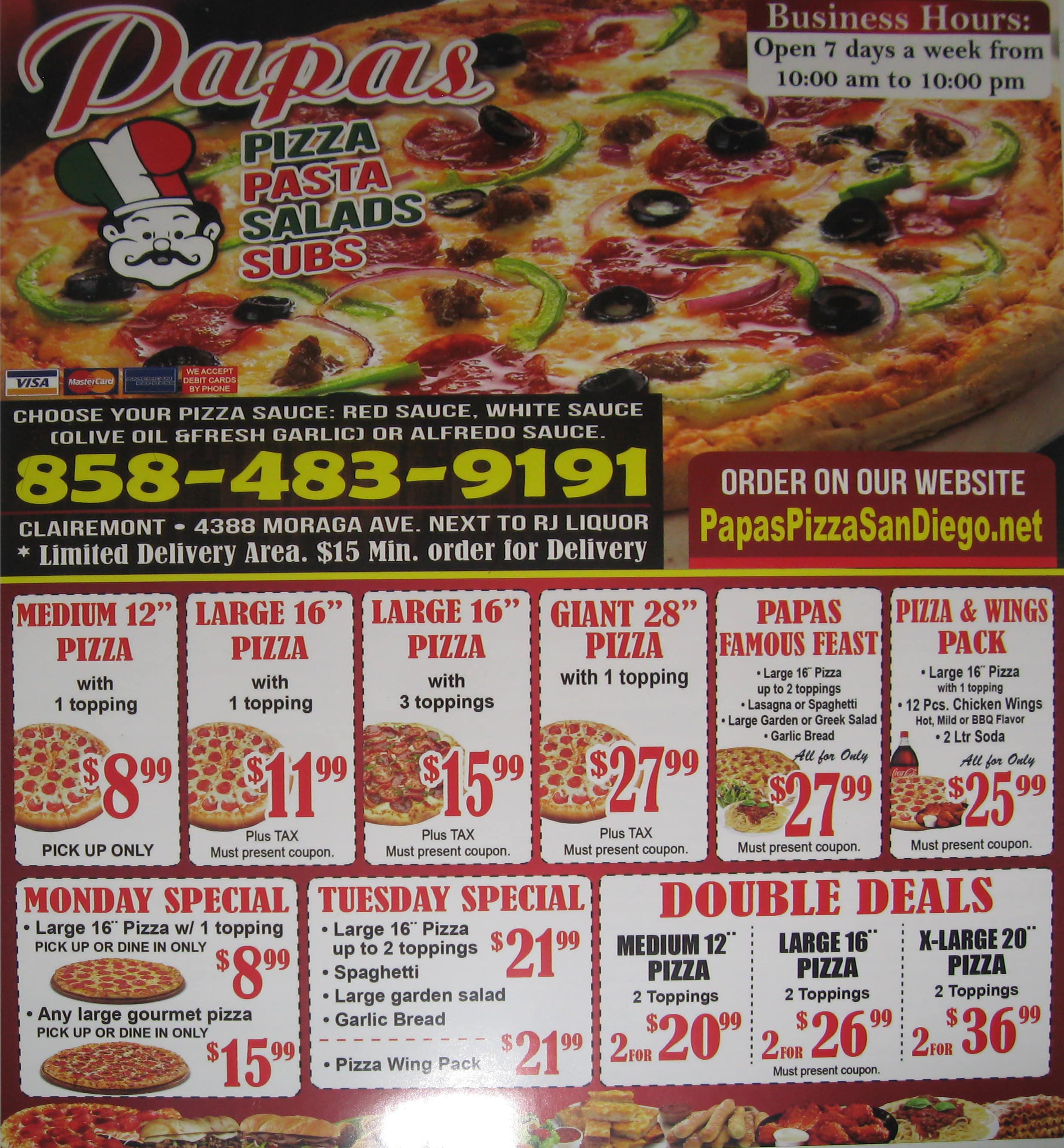 Papa's Pizza Menu — Papa's Pizza & Subs