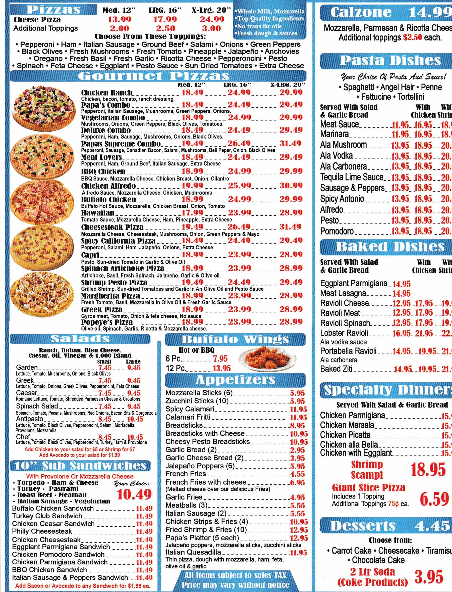 Papa's Pizza Delivery Menu, Order Online, 4388 Moraga Ave San Diego